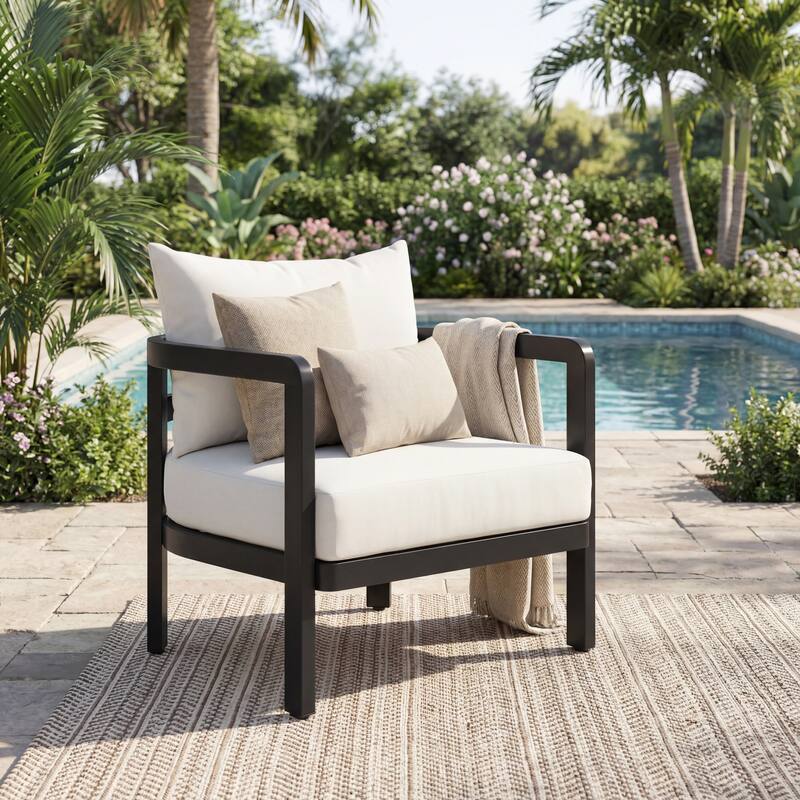 Christopher Knight Home - Modern 27.6" Outdoor Curved Back Patio Club Chair with Aluminum Frame & Water-Resistant Cushions