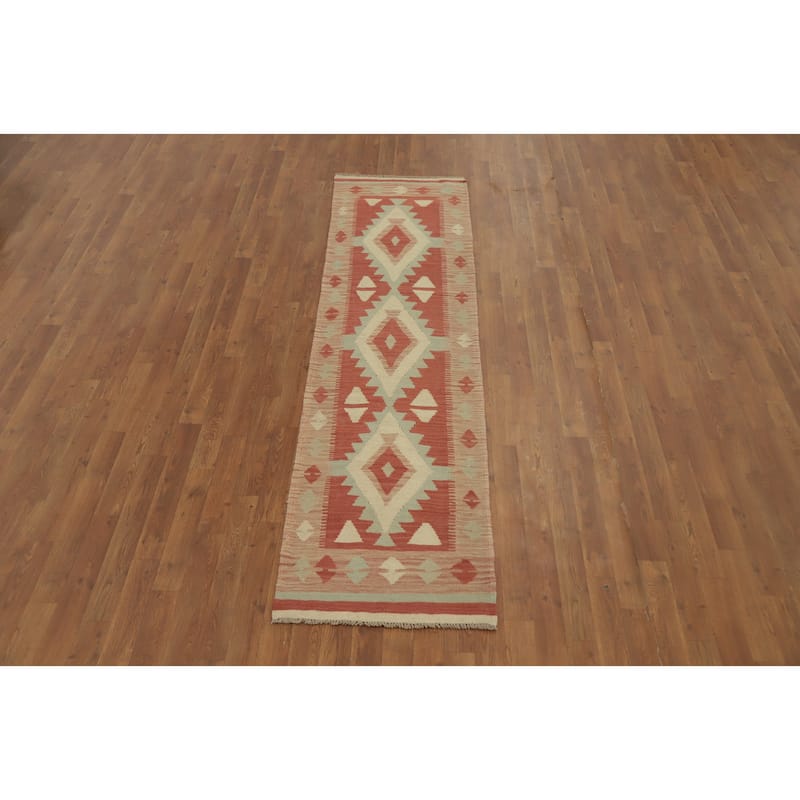 Hand Woven Oriental 100% Wool Carpet Southwestern Tribal Oranges & Rust Kilim Runner Rug - 8' 1'' X 2' 1''