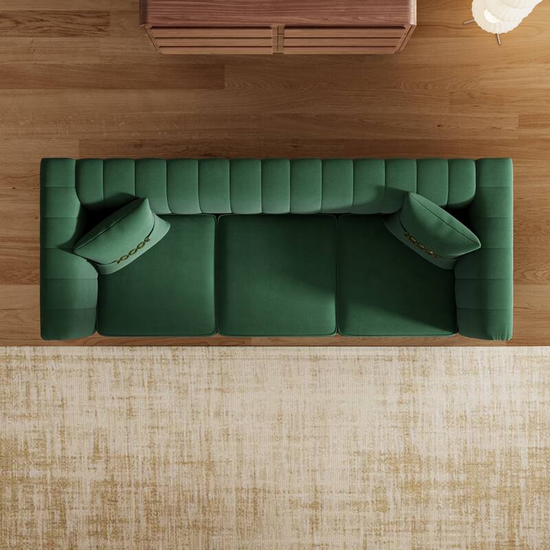 Chesterfield Velvet Button Tufted Sofa, Luxury 3-Seater Couch with 2 Pillows