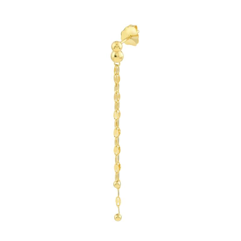 Curata 14k Yellow Gold Bead Stud Earrings with Hammered Mariner Dangle