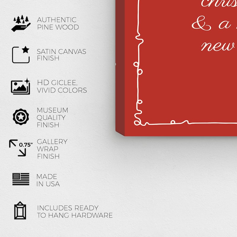 Wynwood Studio Canvas Holiday and Seasonal Christmas message in cursive Red Modern & Contemporary Wall Art Canvas Print