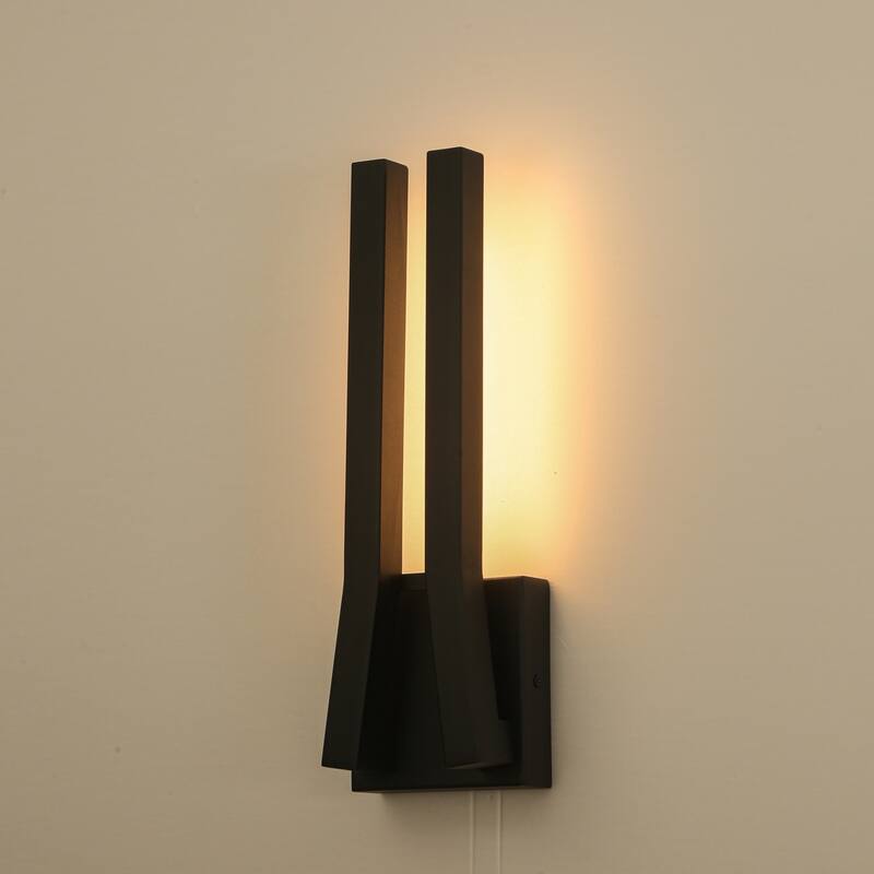 14.6" H Satin Black Linear Dimmable Integrated LED Waterproof Outdoor Wall Light Sconce - 4.7 in. W x 14.6 in. H x 2.8 in. D