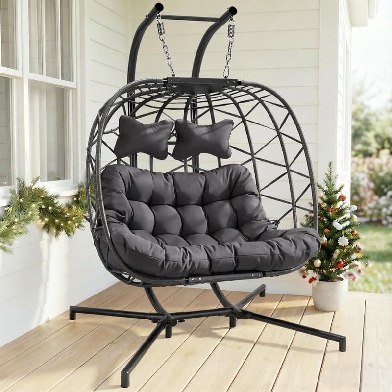 Oversized Outdoor Double Hanging Egg Chair with Cushions, 700 lbs Capacity Swing Chair for Indoor or Patio