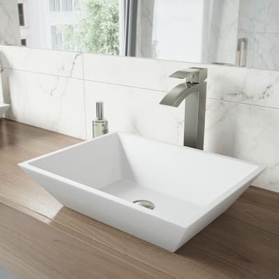 VIGO Vinca Matte Stone Vessel Bathroom Sink and Duris Vessel Faucet