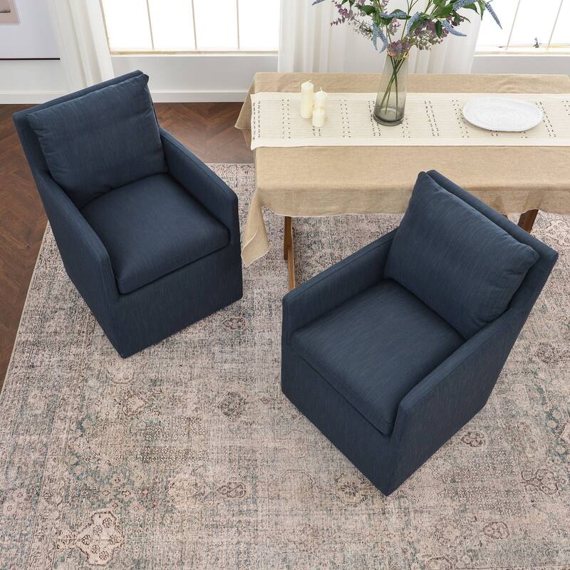 KINWELL Performance Fabric Upholstered Rolling Dining Armchair (Set of 2)