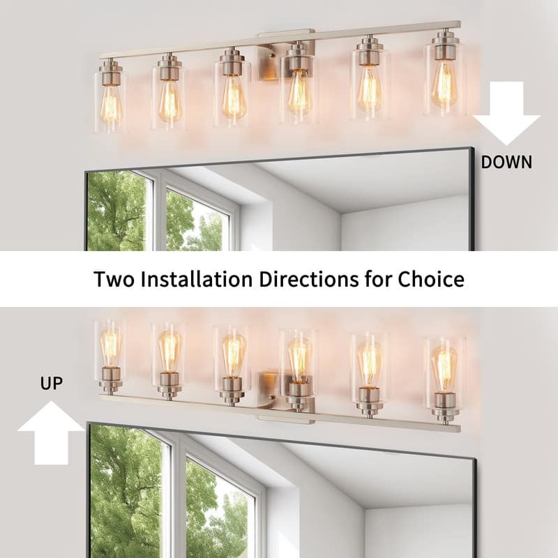 KAWOTI 6-Light Bathroom Vanity Light with Clear Glass Shade
