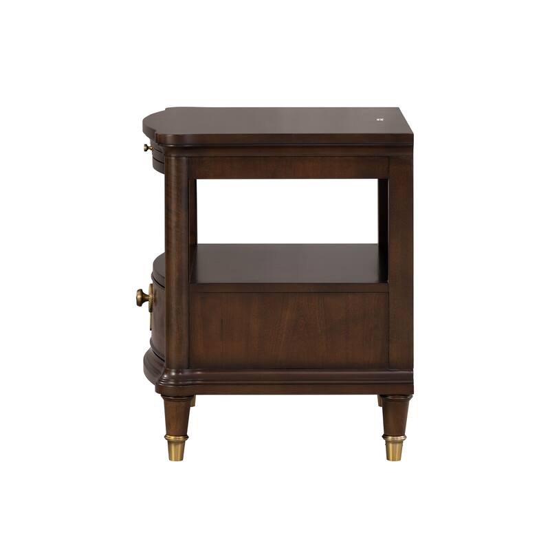 Furniture of America Prylen Modern Dark Cherry 1-Shelf & 1-Drawer End Table with LED Light and Pull-out Tray