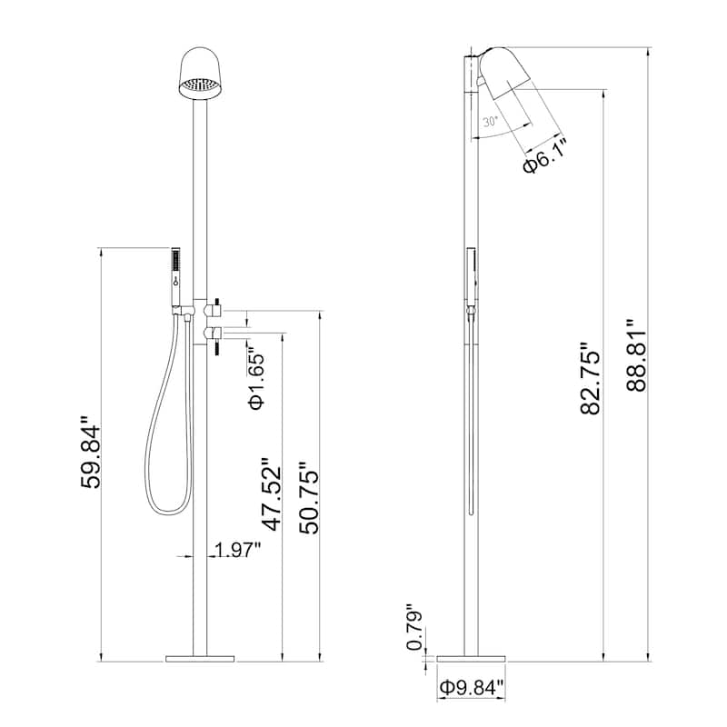 89"H Stainless Steel Freestanding Outdoor Shower with Handheld shower