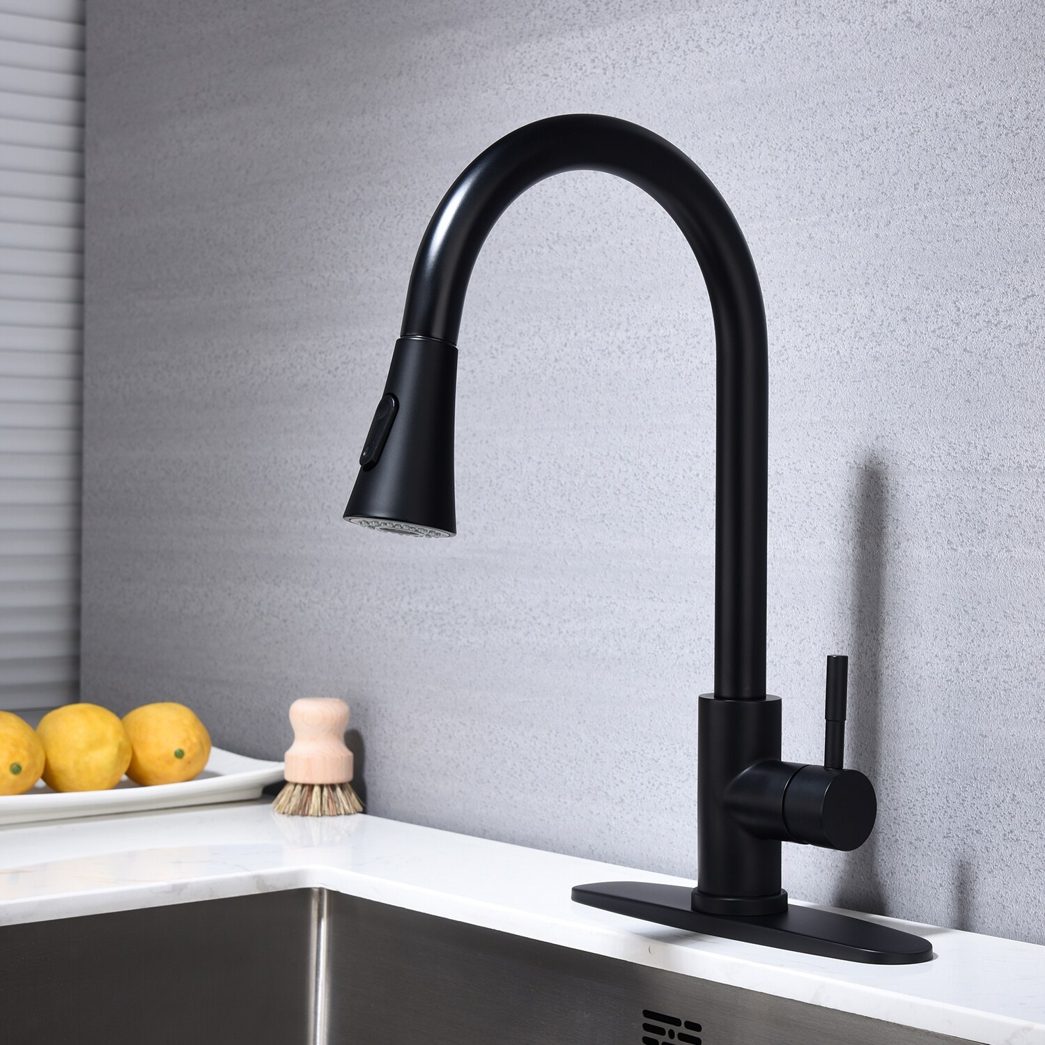 Modern Matte Black Kitchen Sink Faucet w/Pull Out Sprayer Faucet for Island  Sink
