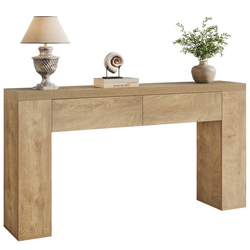 63-Inch Wooden Console Table with 2 Hidden Drawers, Sofa Table for Living Room, Hallway, Entrance, Foyer