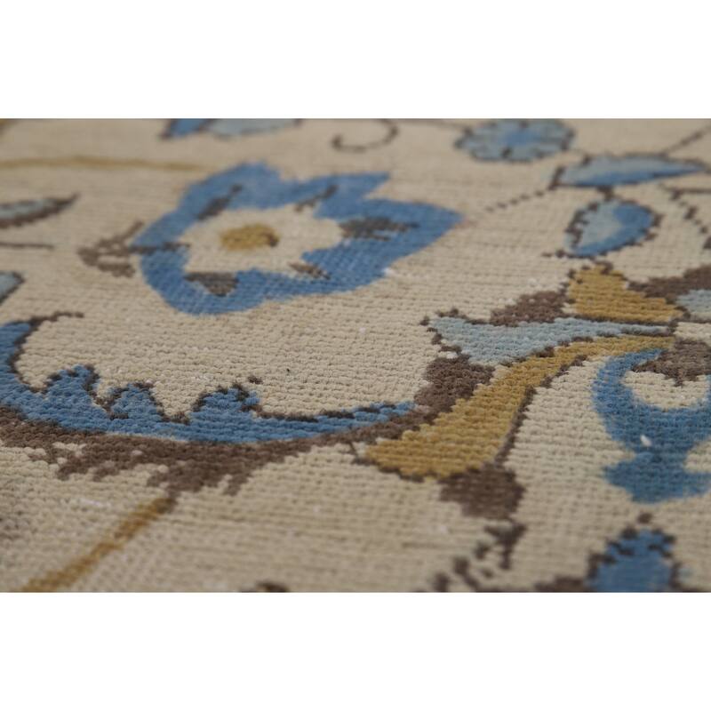 Floral Tabriz Persian Area Rug Beige Floral Handmade Wool Carpet - 7'2"x 10'5"
