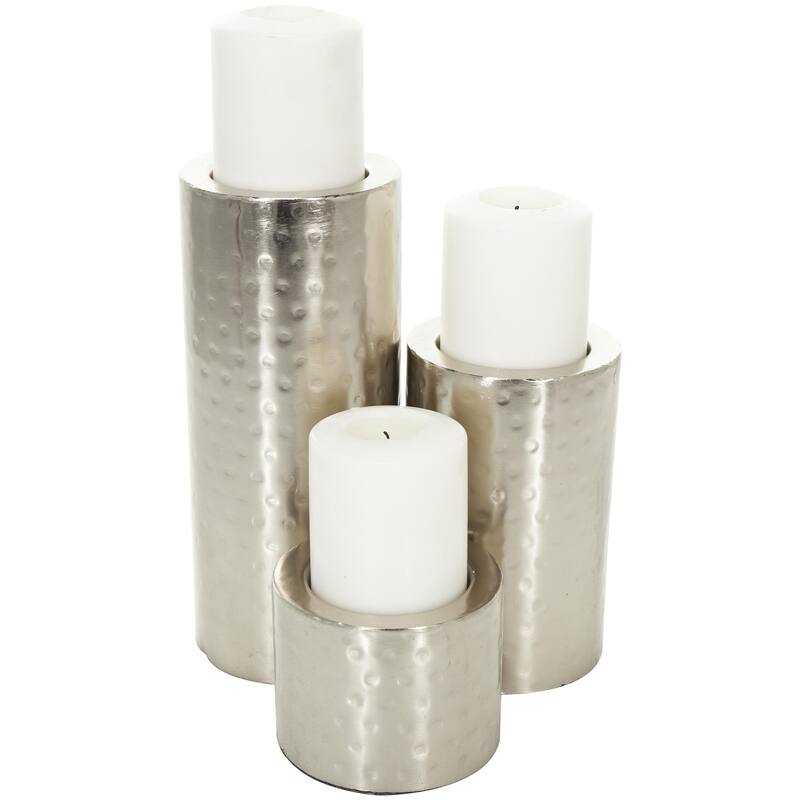 Metal Handmade Pillar Decorative Candle Holder - Set of 3 Silver - CosmoLiving by Cosmopolitan