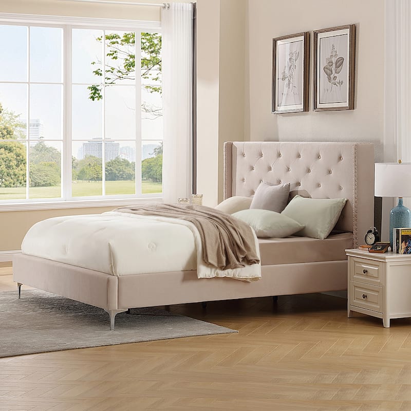 California King Velvet Upholstered Platform Bed Frame