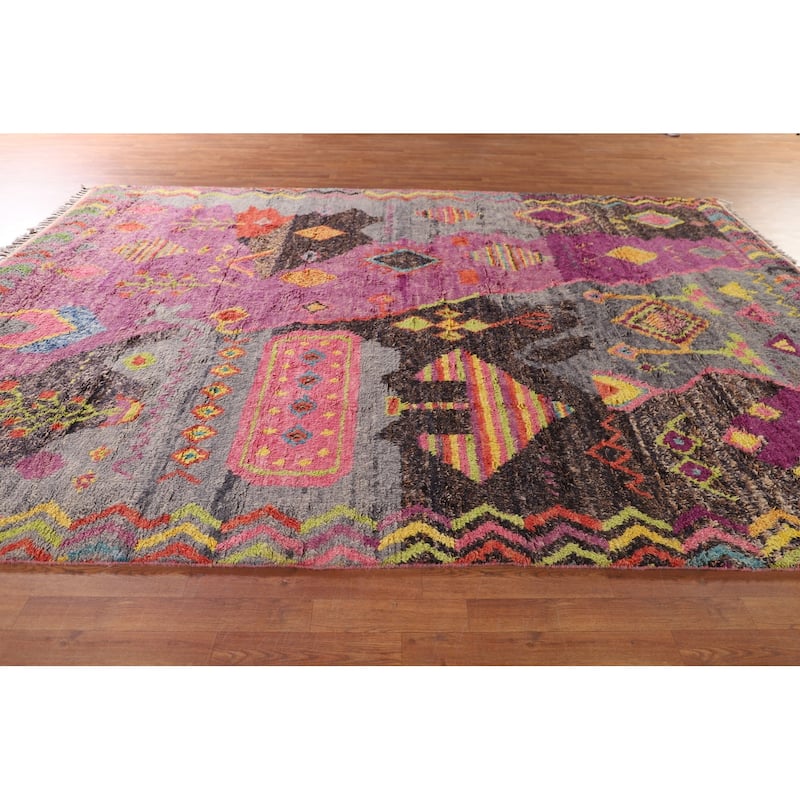 Tribal Plush Moroccan Area Rug Hand-Knotted Wool Carpet - 9'0" x 12'5"