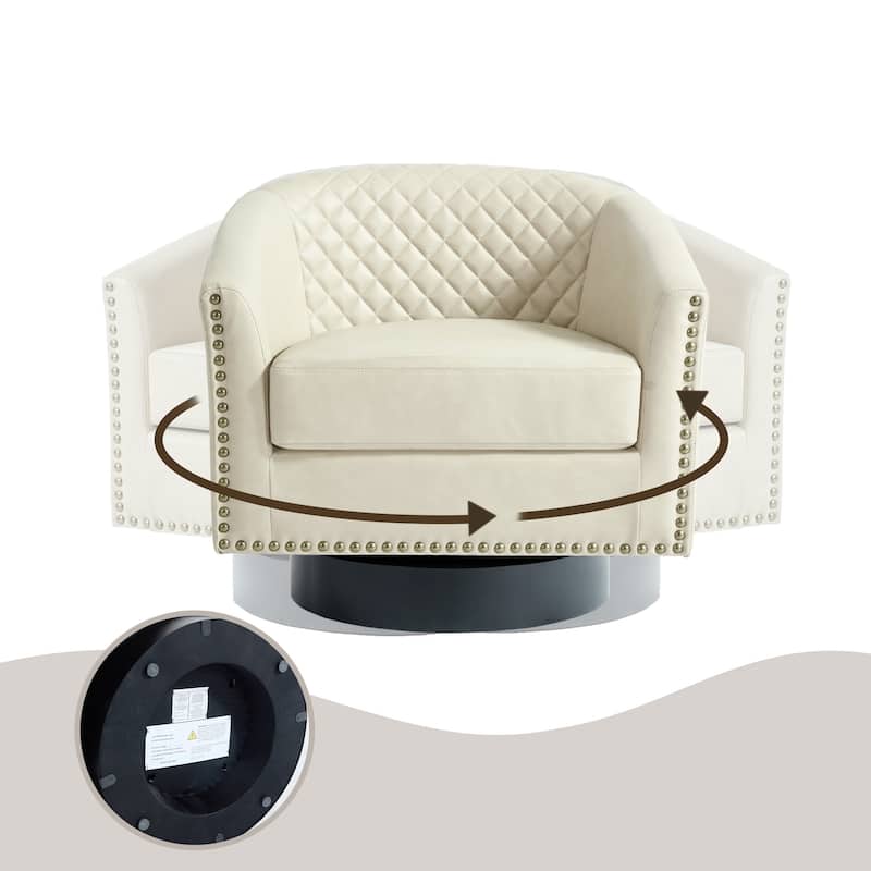 Faux Leather Nailheads Swivel Barrel Chair Set of 2