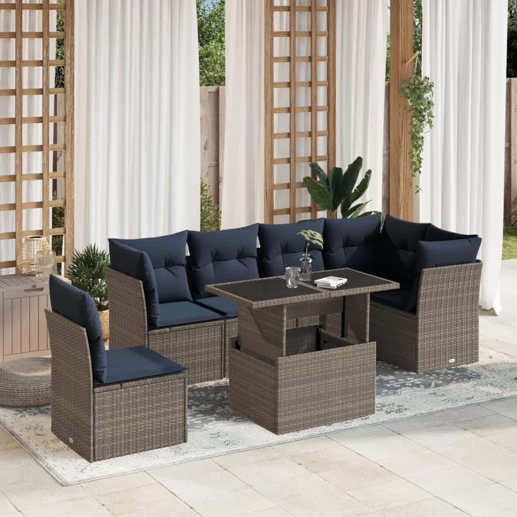 vidaXL Patio Sofa Set with Cushions Modular Outdoor Seating 7 Piece Poly Rattan - 24.4 x 24.4 x 27.2