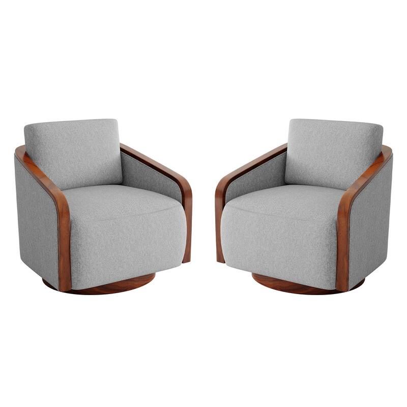 Set of 2 Modern 360° Swivel Accent Barrel Chairs with Wood Arms