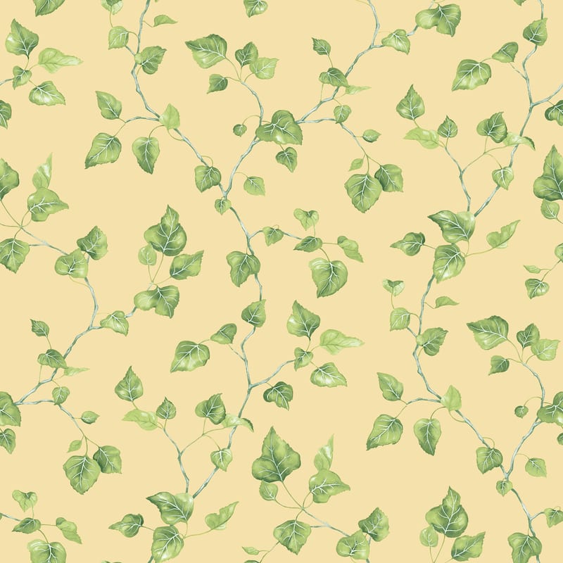 Galerie Wallcoverings Just Kitchens Just Ivy Leaf Trail Vinyl on Non-woven Matte Wallpaper Roll - 33 feet x 21 inches - Yellow
