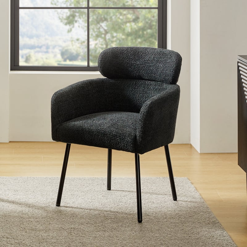 Amos Modern Boucle Dining Chair with Adjustment Feet by HULALA HOME - Black