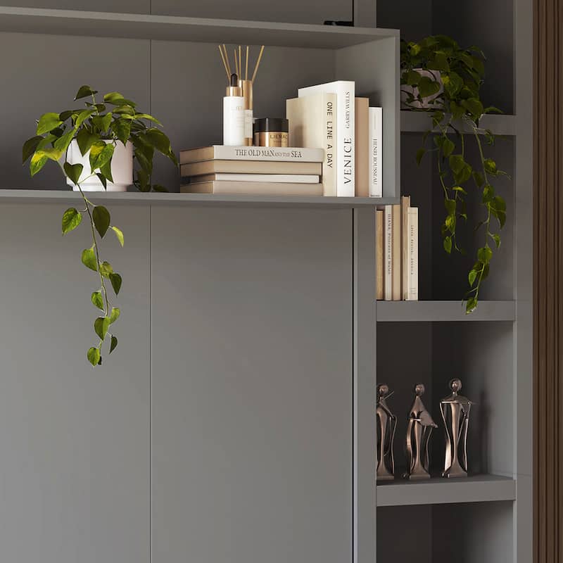 Easy-Lift Queen Murphy Wall Bed with Bookshelf