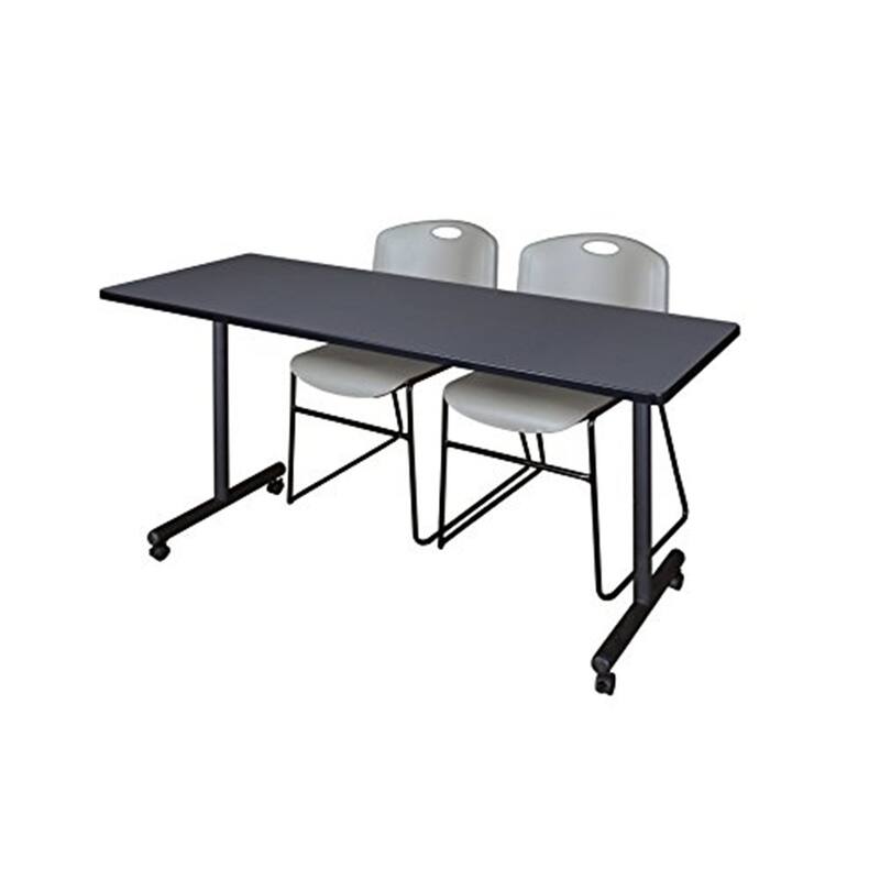 60" x 24" Mobile Training Table- Grey & 2 Stack Chairs- Grey