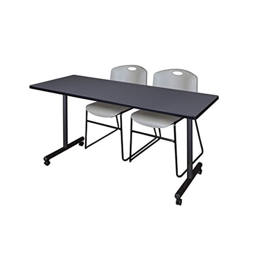 66" x 24" Mobile Training Table- Grey & 2 Stack Chairs- Grey