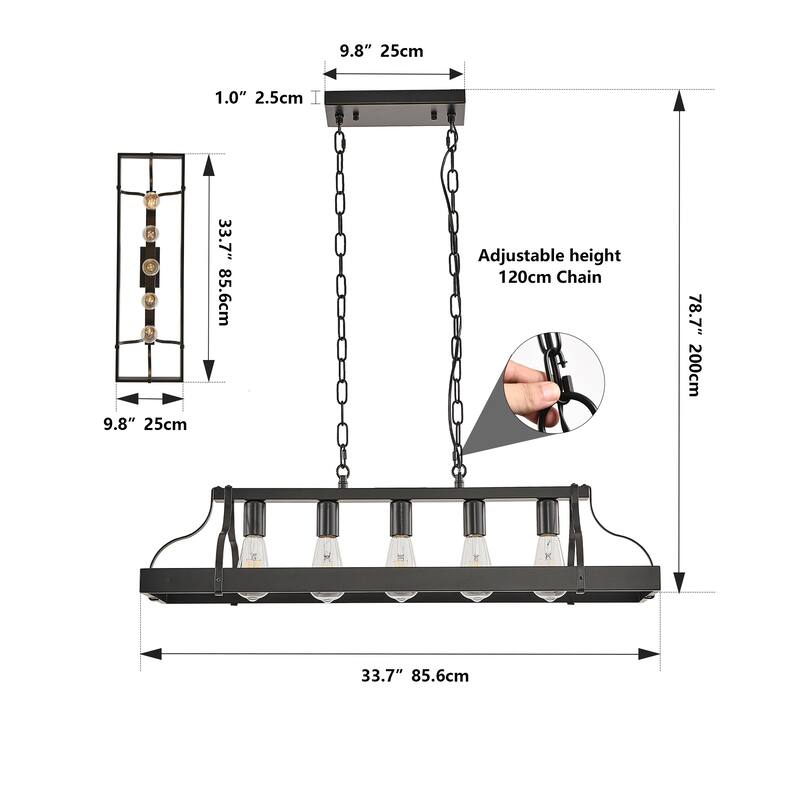 34" Industrial Linear Chandelier