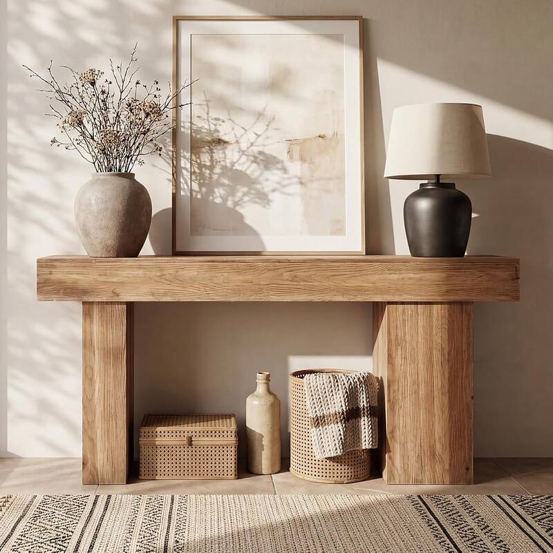 Solid Wood Console Table, 63-Inch Farmhouse Sofa Table Behind Couch with Artistic Legs for Entryway, Living Room, Hallway, Foyer