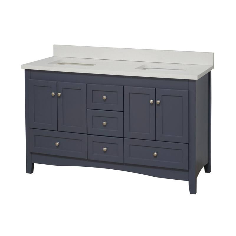 KitchenBathCollection Abbey 60" Double Bathroom Vanity with Quartz Top