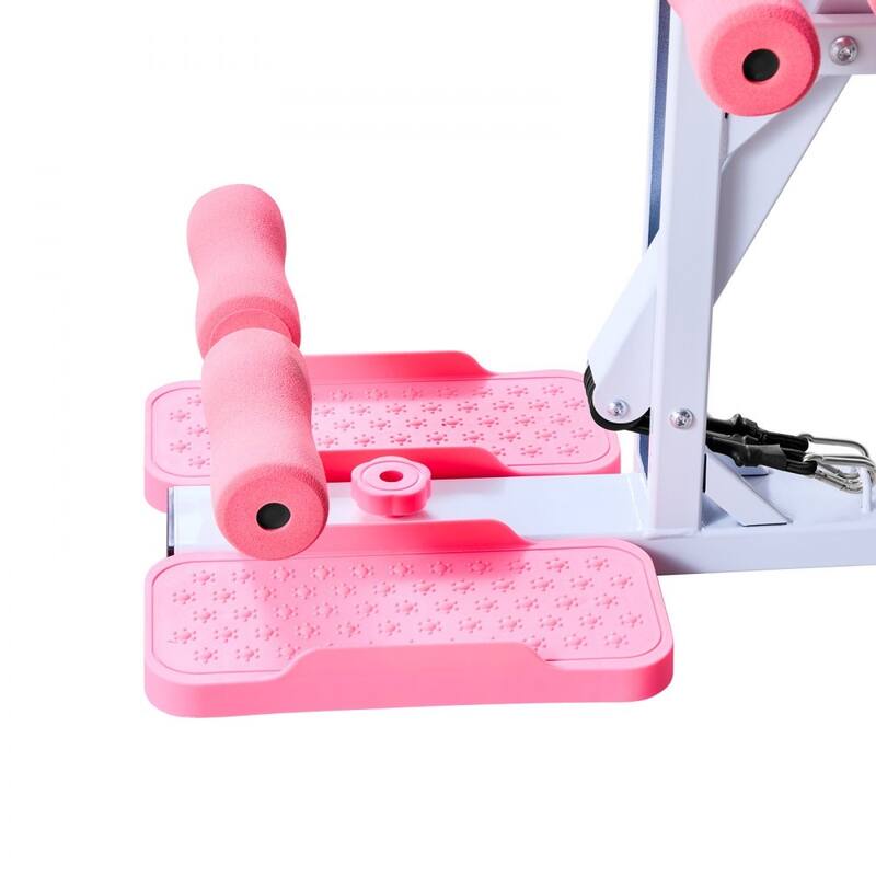 Pink-White Steel Dual-Knee Squat Machine with 3 Resistance Bands and Adjustable Seat - 31.5 x 15.7 x 29.9 in