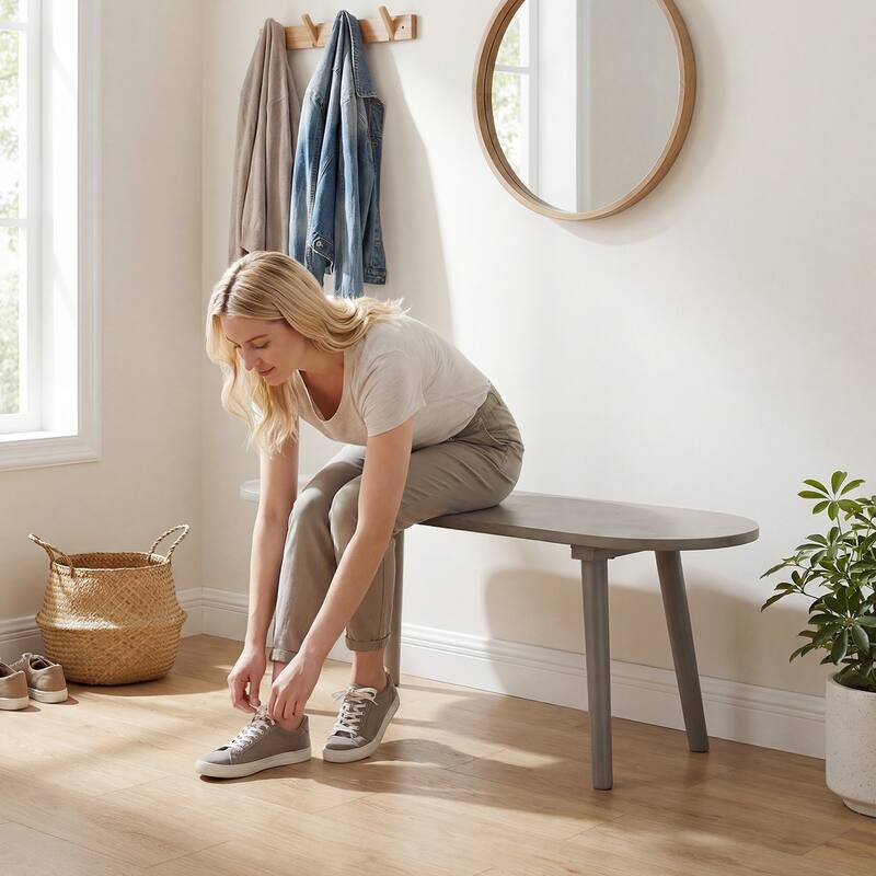 Gymax 43'' Solid Wood Farmhouse Dining Bench Set of 2 w/Rubber Wood