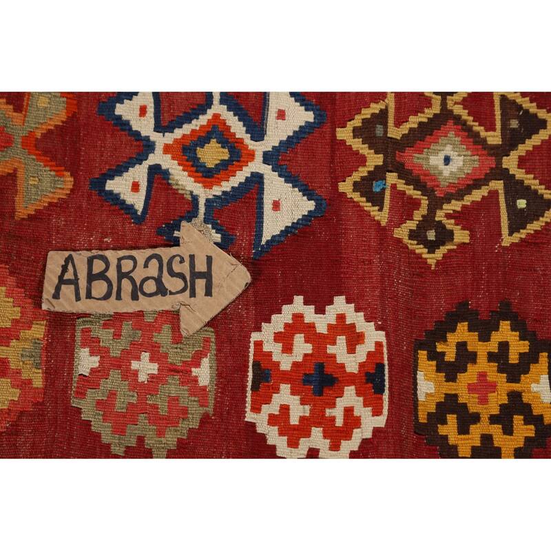 Red Kilim Qashqai Persian Vintage Rug Flatweave Geometric Wool Carpet - 5'4"x 7'7"