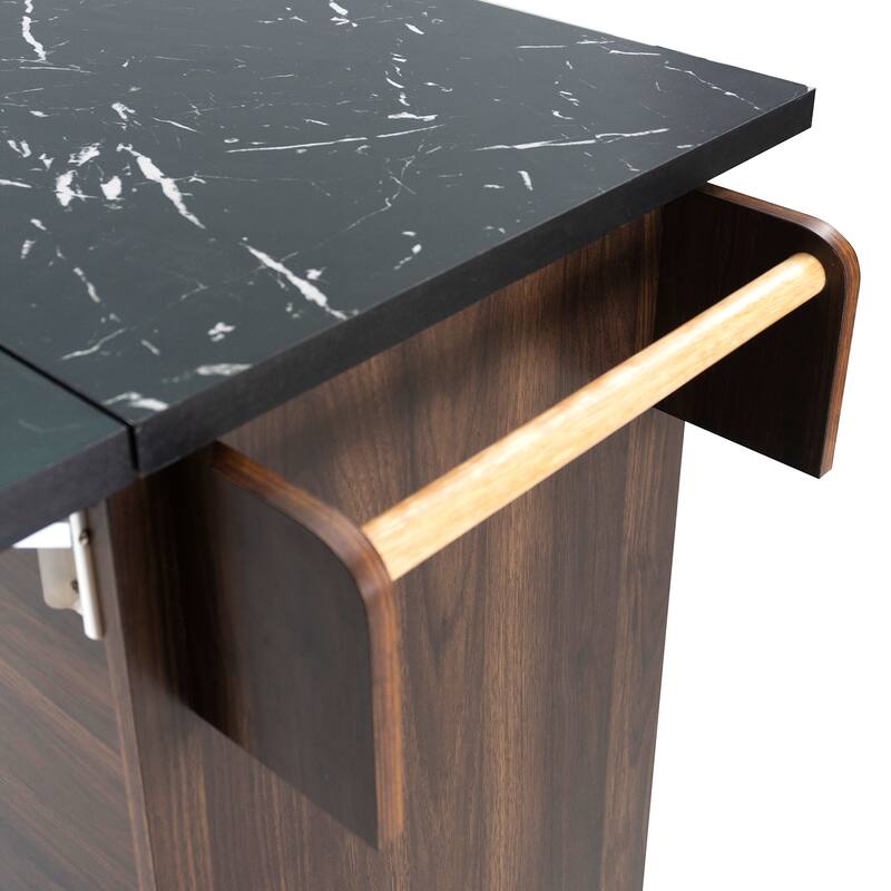 51.06'' Particle Board Kitchen Island with Drop Leaf, RollingWheels, Spice Rack, Towel Rack and Drawers