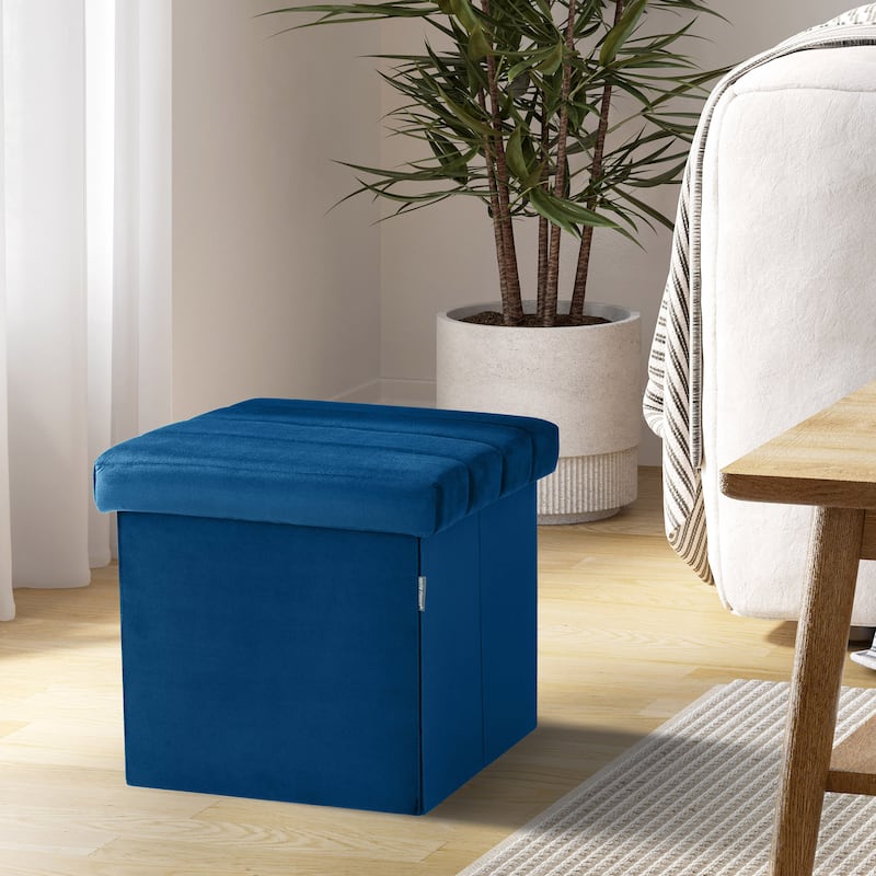 Seville Classics Storage Trunk Ottoman, Blue Velvet