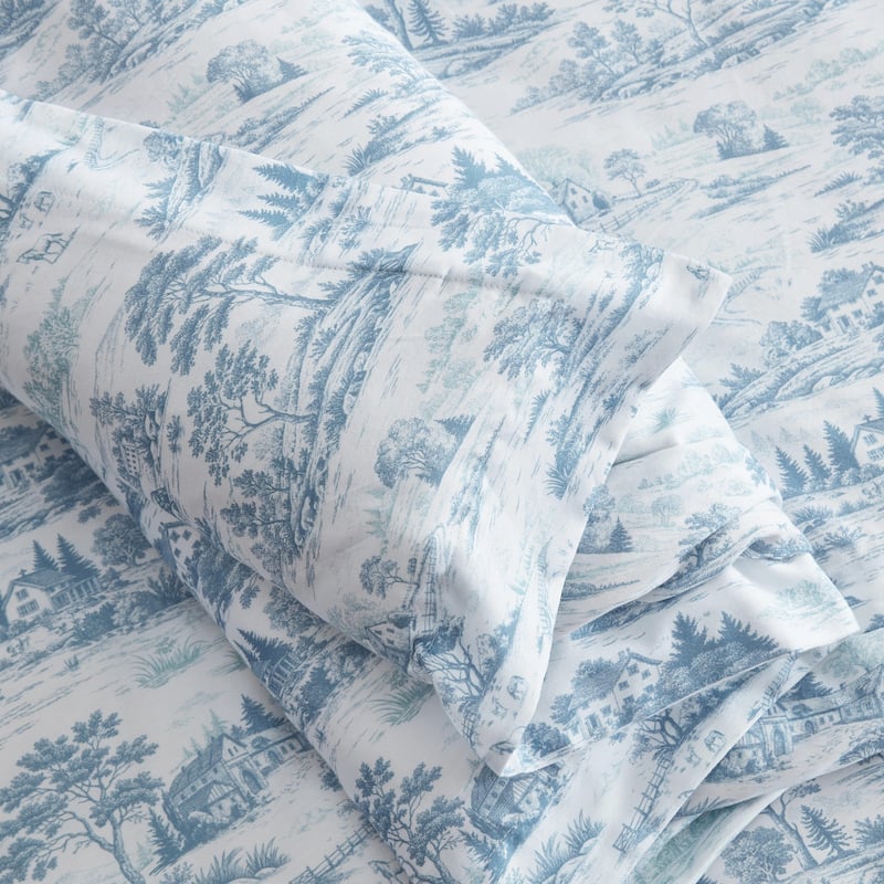 Martha Stewart Farmhouse Toile Cotton Reversible Blue Duvet Cover Set