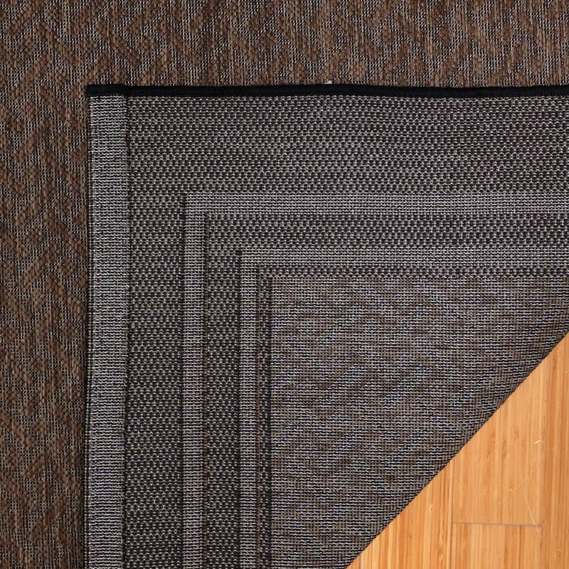 Gertmenian Paseo Soroa Havana/Black Classic Border Flatweave Indoor/ Outdoor Area Rug, 6x9 - 6'6"x9'6"