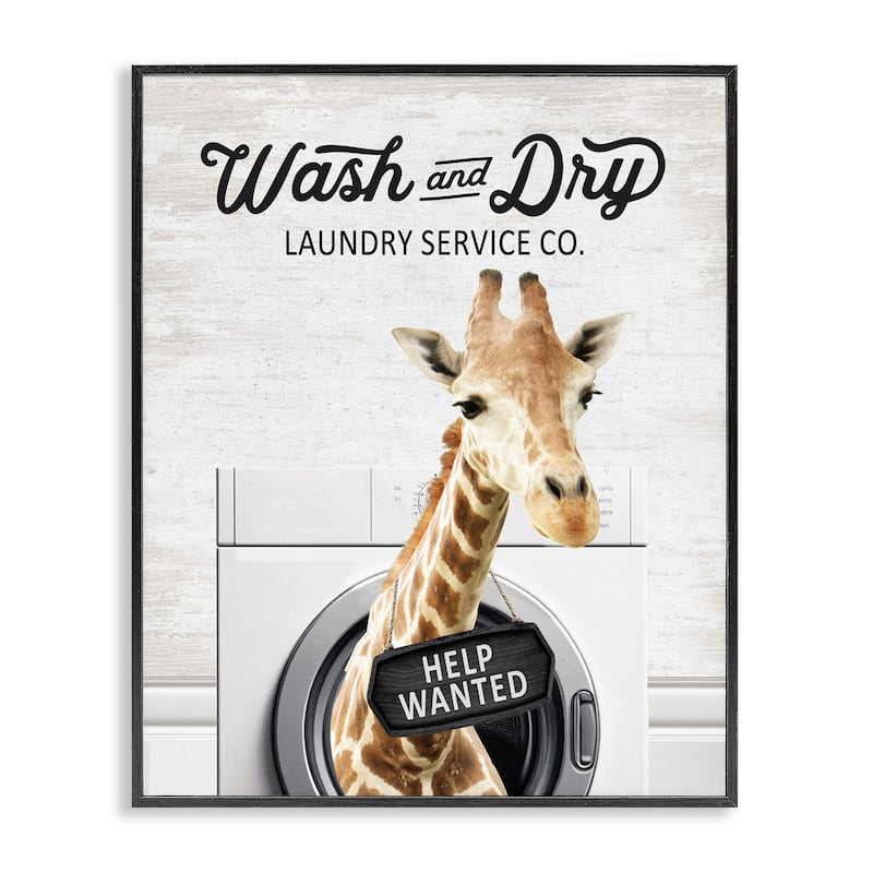 Stupell Wash & Dry Laundry Giraffe Framed Giclee Art Design By Lettered and Lined - 24 x 30 - Black