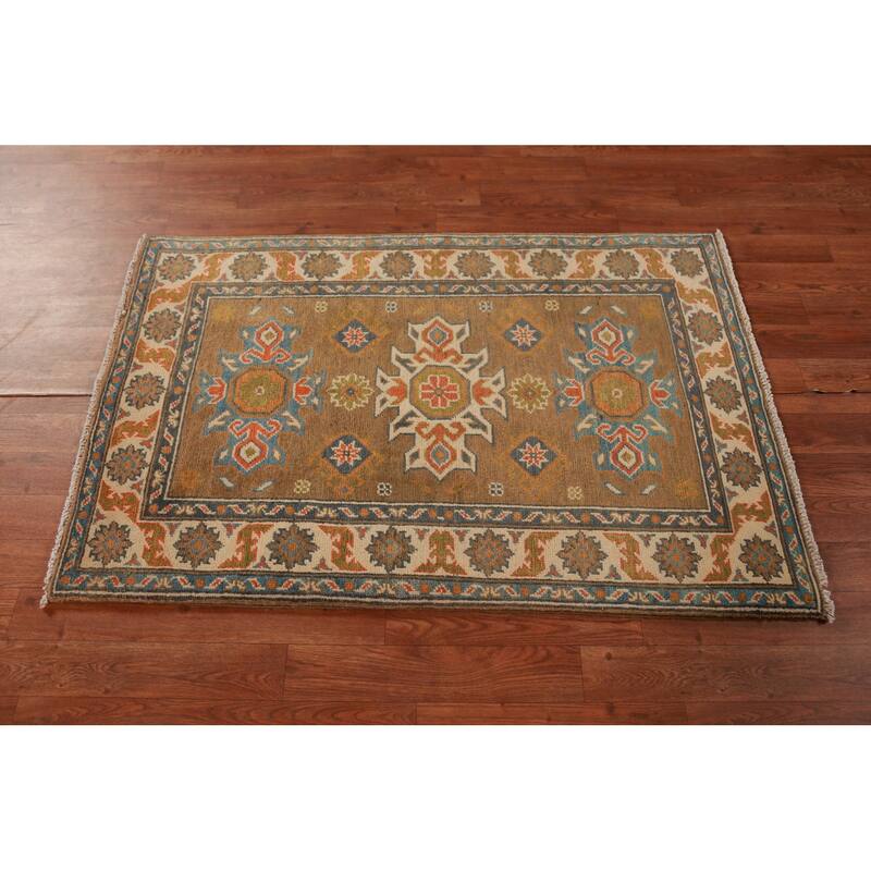 Brown Traditional Kazak Foyer Rug Hand-Knotted Wool Carpet - 2'7"x 4'0"