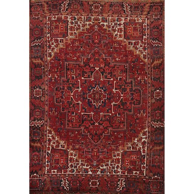 Hand Knotted Oriental 100% Wool Carpet Traditional Medallion Red Heriz Area Rug - 12' 4'' X 9' 6''