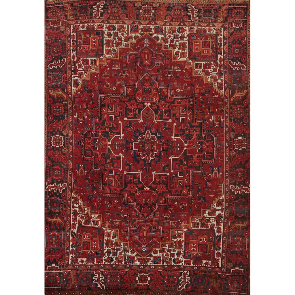 Hand Knotted Oriental 100% Wool Carpet Traditional Medallion Red Heriz Area Rug - 12' 4'' X 9' 6''