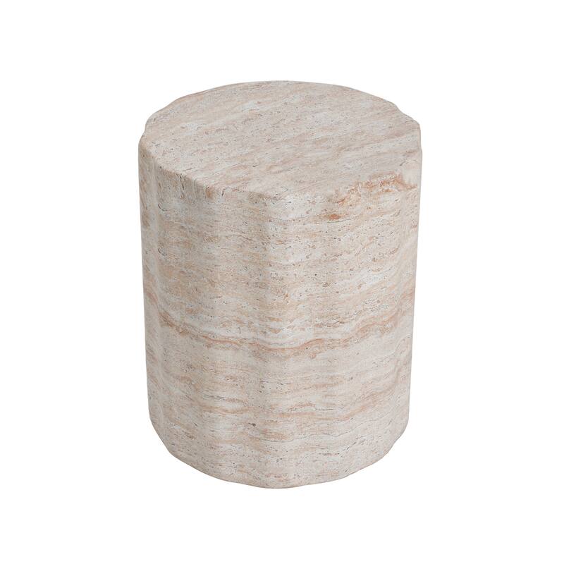Roomfitters Durable Lightweight End Table, Round Accent Side Table for Garden, Porch or Living Room, Travertine Finish