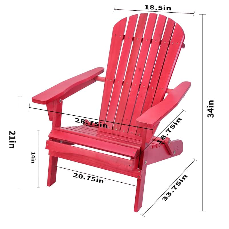 Grand Collection Folding Large Size Adirondack Chair Pine Wood, Red