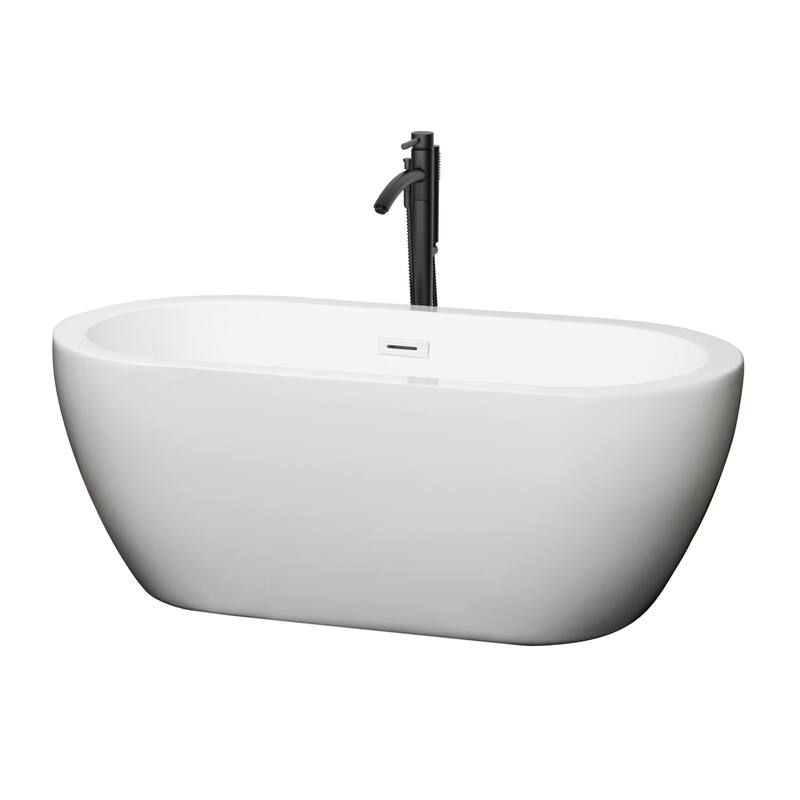 Wyndham Collection Soho 60" Free Standing Acrylic Soaking Tub with - White / Shiny White Trim / Matte Black Faucet