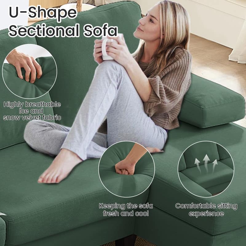 Mixoy W110"Velvet U-Shaped Sectional Sofa Couches,Upholstered 4-Seater Sofa with Double Chaises and Sleepable Armrest