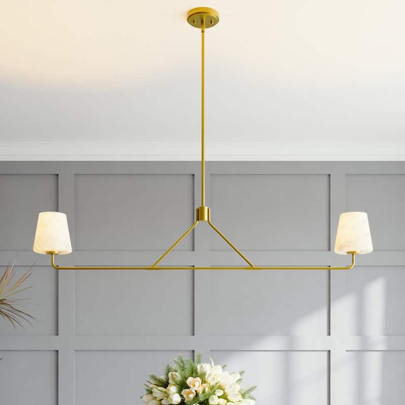 Acroma - 2 Light Gold Steel & Glass Dimmable Modern Linear Chandelier