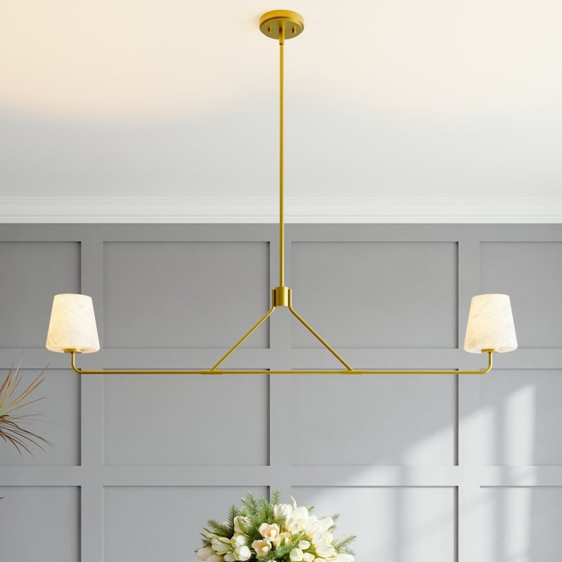 Acroma 2-Light Gold Steel & Glass Dimmable Modern Linear Chandelier