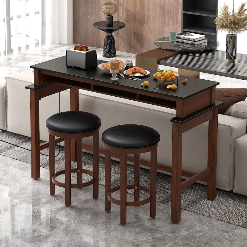 Gymax 3-Piece Home Bar Set Counter Height Bar Table w/ 2 Upholstered