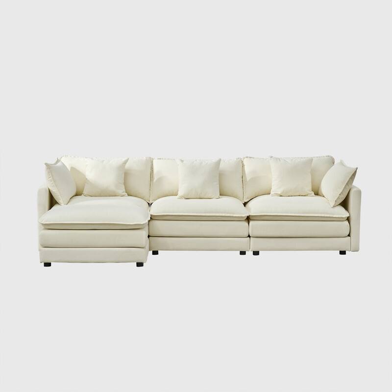 110.2" Chenille Three Seater Upholstered Sofa, Ottoman