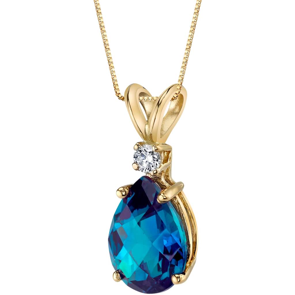 Oravo 14k Yellow Gold 2.50 ct Pear Shape Created Alexandrite Diamond Pendant