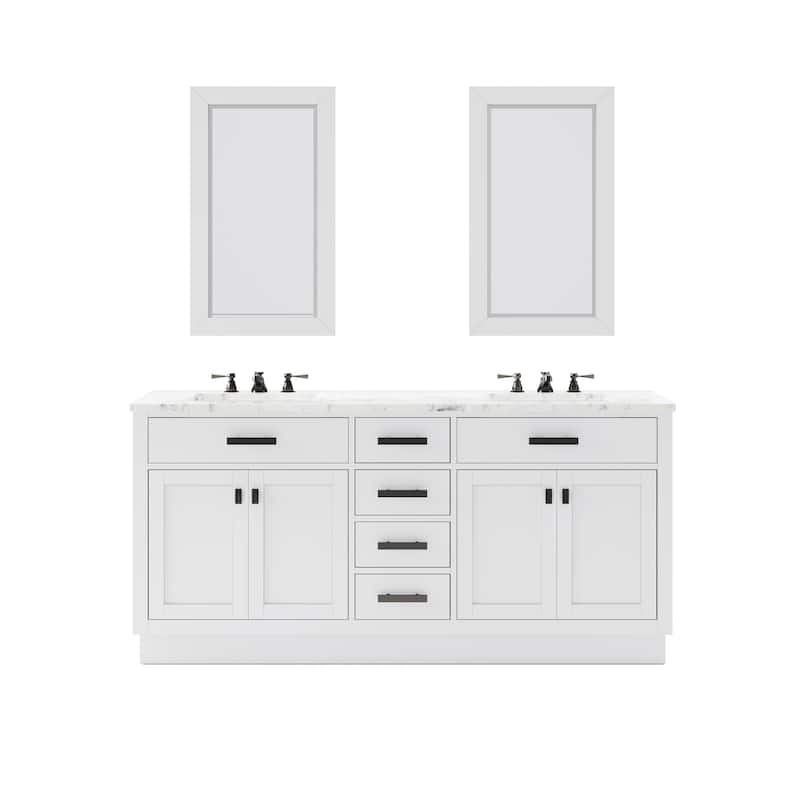 Hartford Marble Bath Vanity in White with Classic Faucet and Mirror - 72"